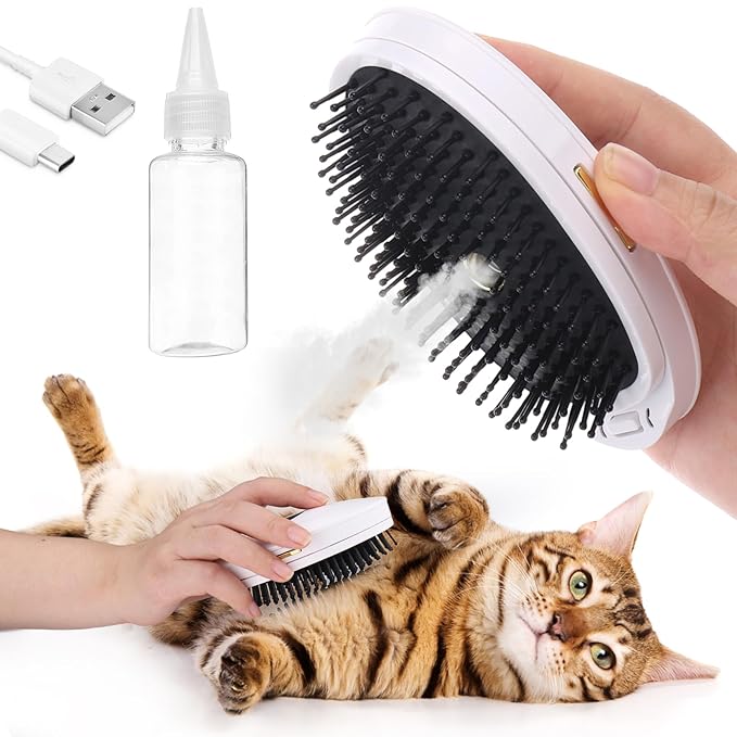 3-in-1 Rechargeable Steamy Cat Grooming Tool - Defur Comb, Spray Massage, Self-Cleaning Hair Brush with USB Port