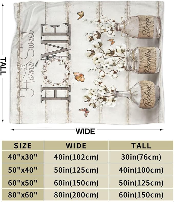 Farmhouse Floral Blanket for Women Girls Ultra Soft Cozy Cotton Flower Throw Blanket Fleece Fuzzy Plush Bedding Blanket Flower Gifts for Women Girls Kids Adults Couch Sofa 60"x50"