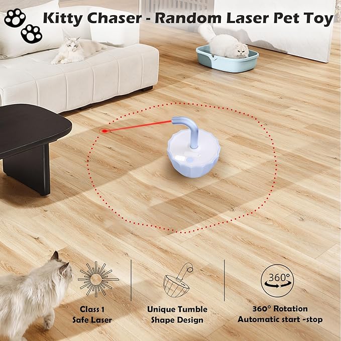 Tumbler Cat Laser Toy Automatic, 360° Rotation Rechargeable Laser Pointer, Self Play 3 Modes Motion Activated Cat Laser Toy, Interactive Cat Toys for Bored Indoor Adult Cats/Dogs (Bule)
