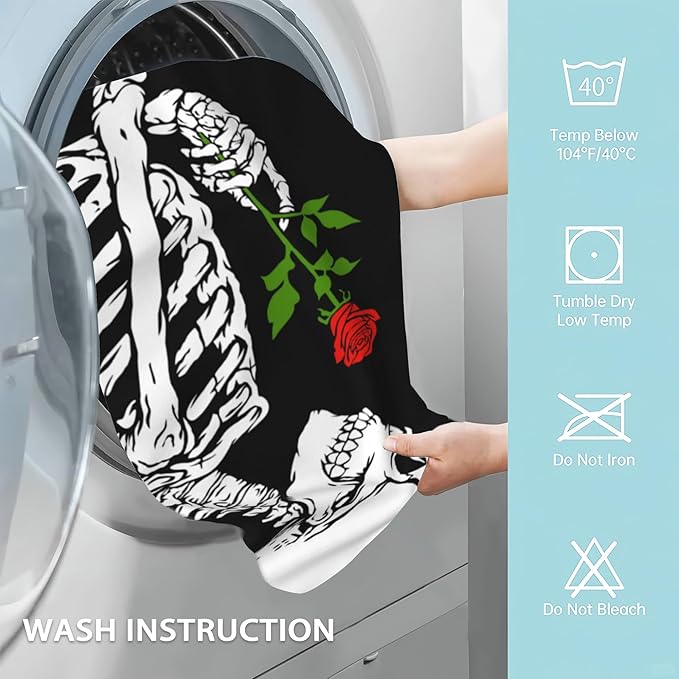 Vintage Skull 2 Pack Hand Bath Towel,Rose Flower Fingertip Towel Bathtub Decorative Bath Towel Bathroom Kitchen Towel Set Highly Absorbent SPA Gym Towels 14x28 Inch