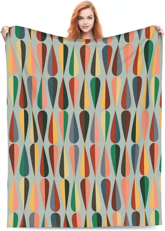 Mid Century Retro Abstract Throw Blanket Soft Cozy Plush Warm Fleece Blanket for Sofa Couch Bed 60"X50"