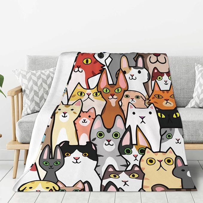 Cat Face Cute Animal Cartoon Blanket, Soft Blankets Flannel Bed Throw Cozy Lightweight Plush Gifts for Kids Boys Girls Women Men Sofa Couch Bedroom Living Rooms Warm All Season, Home Decor, 60"x50"