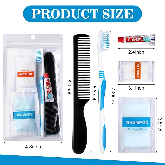 48 Sets Personal Hygiene Kit Basic Toiletry Kits Homeless Supplies Bulk for Women, Men, Travel, Charity, Business Include 48 Shampoo, 48 Toothbrush, 48 Toothpaste, 48 Comb, and 48 Bath Soap