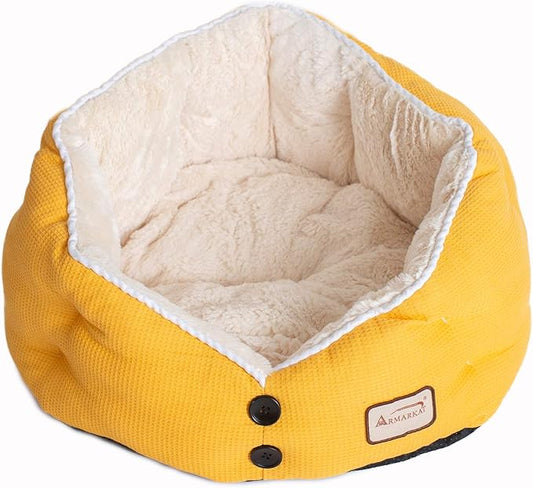 Armarkat Cat Bed Model C75HMB/MH Gold Waffle Texture Poly Blend and White, 22 x 18 x 14