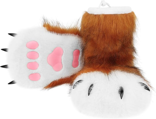 Animal Fuzzy Slippers Bear Cat Wolf Dog Fox Fursuit Feet Paw Claw Shoes Furry Boots Costume Accessories for Adult Kids
