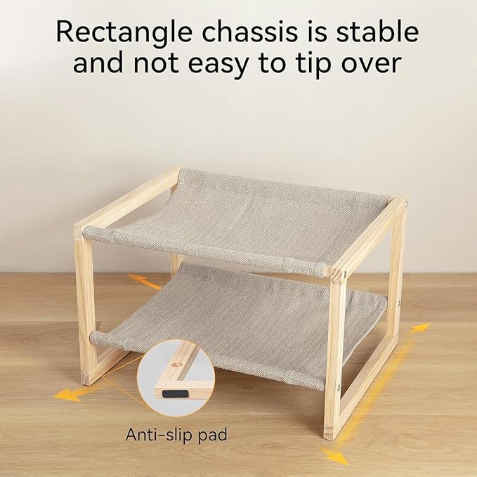 Cat Hammock, Dog Bed, Cat Beds for Indoor Cats, Pine Wood Double Cat Bed, 2 Tier Elevated Cat Bed with Breathable & Washable Covers, 20 x 16.5 x 13 Inch