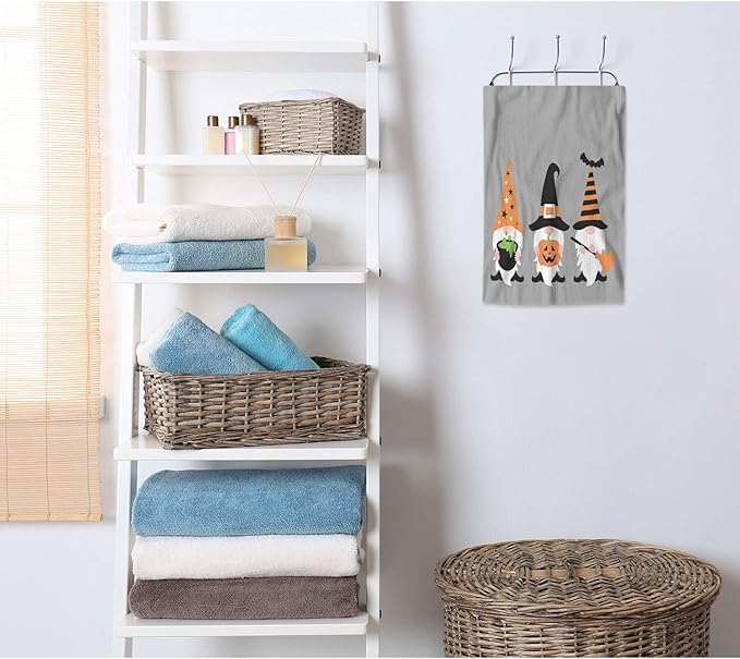 AOYEGO Halloween Gnome Hand Towels Tomte Holding Pumpkin Groom Orange Black Hats Kitchen Bath Towels Bathroom Decor Soft Beach Microfiber Hair Towels 15x30 Inch