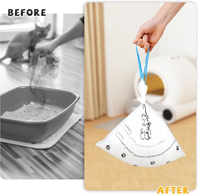 80 Counts Cat Litter box Bags for Automatic Cat Litter Box Self Cleaning, 24 x 29 Inches Extra Thick Cat Liner Bags Compatible with Litter Box Robot 4 and 3(White-Blue)