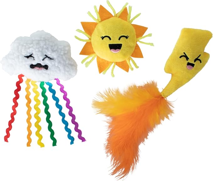 Fringe Studio Plush Cat Toy Set, Purr-FECT Weather, Mini 3 Piece Set, Pet Shop Collection (904032)