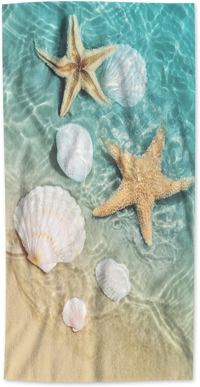 AOYEGO Starfish Seashell Beach Towels Summer Beach Sea Water Sand Microfiber Soft Towels for Bath Hair Hand Towel for Women/Men/Girls/Boys 15x30 Inch