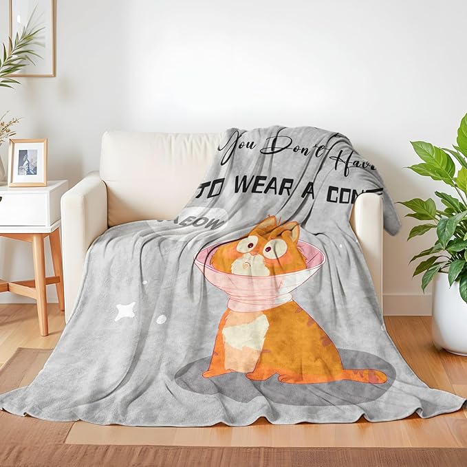Get Well Gifts for Women After Surgery, Recovery Blanket, Surgery Recovery Gifts for Women, Well at Least, Get Well Soon Blanket Present, Grey Cute Cat Present