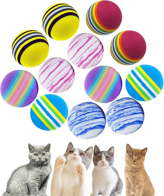 BLMHTWO 12PCS Cat Toy Balls, Pet Rainbow EVA Foam Balls 1.65inch Lightweight Colorful Cat Balls Scratching Interactive Chaser Teaser for Cats Puppy Kitty Kitten Pets (6 Colors)