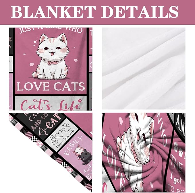Just a Girl Who Loves Cats Blankets for Cat Lovers, Cat Lover Gifts for Women Girls, Cat Gifts for Cat Lovers, Cat Mom Gifts, Cat Themed Gifts, Cat Lady Gift Throw 60" x 50"