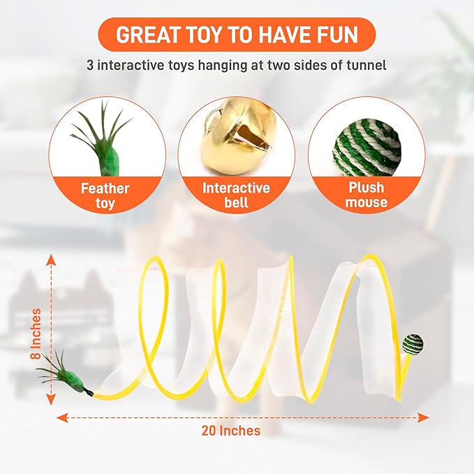 SD Cat Tunnels, Folded Cat Tube Tunnel,Cat Toys for Indoor Cats Large,Cat Tunnel Bed for Kitten,Cat Donut Tunnels,Whisker Twister for Cats,Cat Toy for Indoor Cats,Decompression Cat Spring, Yellow