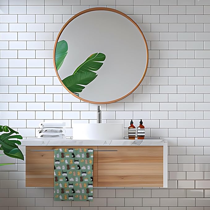 Greatingreat More Cat Towels Funny Kitchen Towels Waffle Soft Cute Kitchen Dish Hand Towels Cat Lovers Absorbent Hostess Decor Bath Towels Housewarming Gift Set of 2