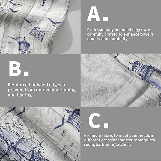 Giwawa Nautical Lighthouse Hand Towels Set of 2 Sailboat Anchor Decorative Bath Towels Kitchen Dishcloth Soft Face Towel for Home Gym Hotel Spa