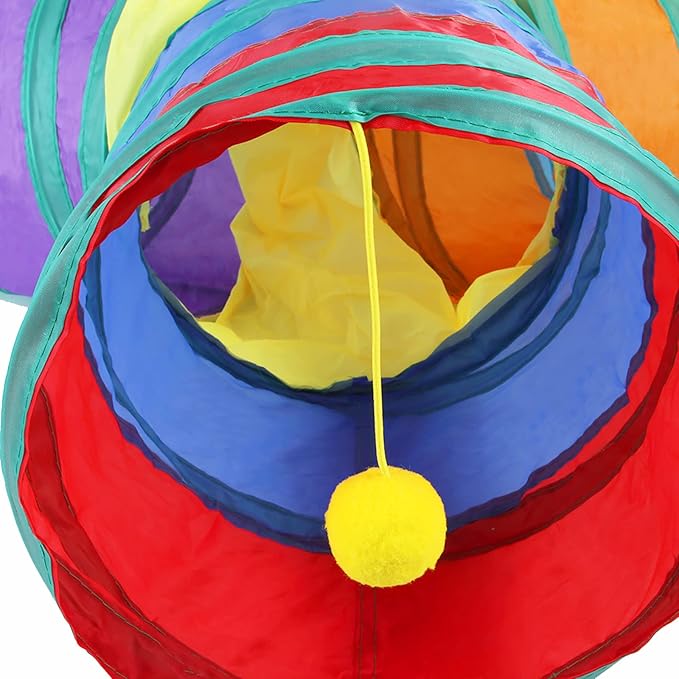 Cat Toys Cat Tunnel and Cat Cube Pop Up Collapsible Kitten Indoor Outdoor Toys-Collapsible 3 Way or 1wayCat Tube- for Cat, Puppy, Kitty, Kitten, Rabbit (Blue)