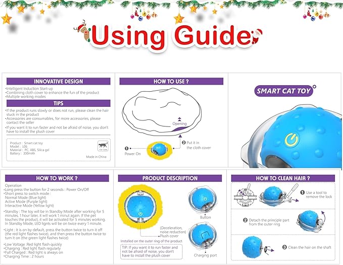 Interactive Cat Toys Ball Fast Rolling in Christmas Pocket, Motion Activate Chirping Cat Toy Hide and Seek Mouse Catching Game (Christmas Party)