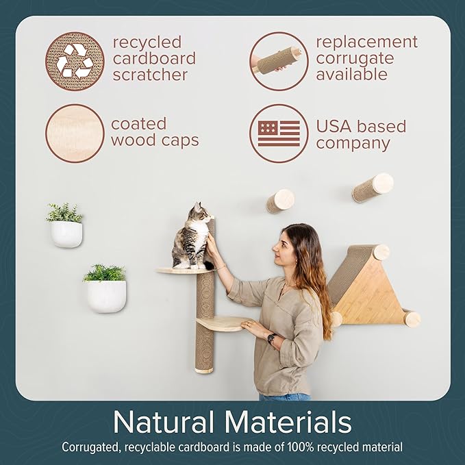 Ascentials - Sunrise Steps - Wall Post w/Climbing Corrugate Shelves, Extendable w/Modern Design, Scratching Surface & Natural Materials