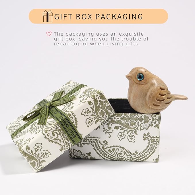 Bird Wooden Figurine,Miniature Wood Carving Decor Small Animal Garden Statue Sculpture,Lovely Gift Holiday Home Decor Suitable for bedroom living room shelf desk office desk table coffee table etc.