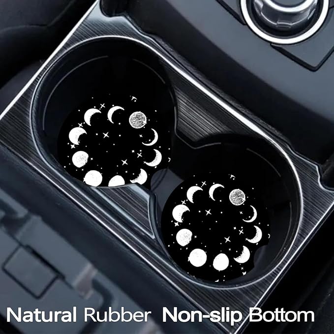 Car Coasters for Cup Holders,2 Pack Sky Moon Star Car Coasters,2.75" Universal Size Anti Slip Rubber Mat,Automotive Cup Holder Decal Decor Accessories,Sky Moon Star Gifts for Women,Men,Mom