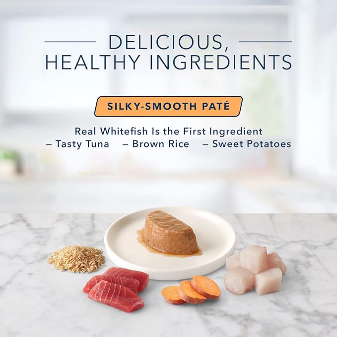 Blue Buffalo Tastefuls Spoonless Singles Natural Wet Cat Food Paté, 2.6-oz Twin-Pack Trays, White Fish & Tuna Entreé (24 Count)