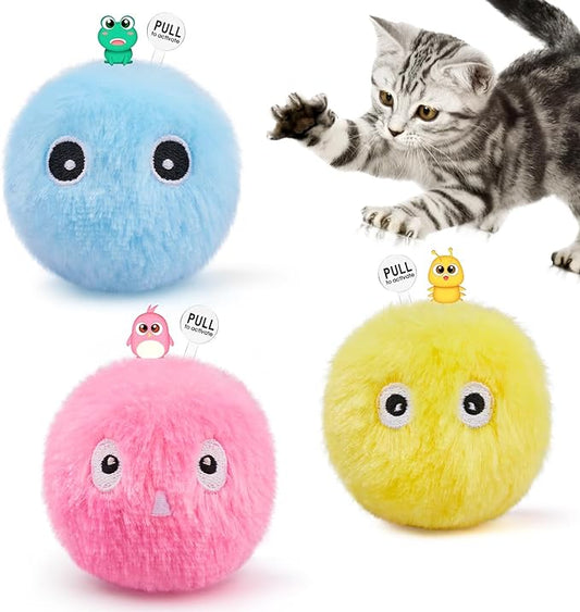 Potaroma Chirping Cat Toys Balls with SilverVine Catnip, Upgraded, 3 Pack Fluffy Interactive Cat Kicker, 3 Lifelike Animal Sounds, Kitty Kitten Catnip Exercise Toys
