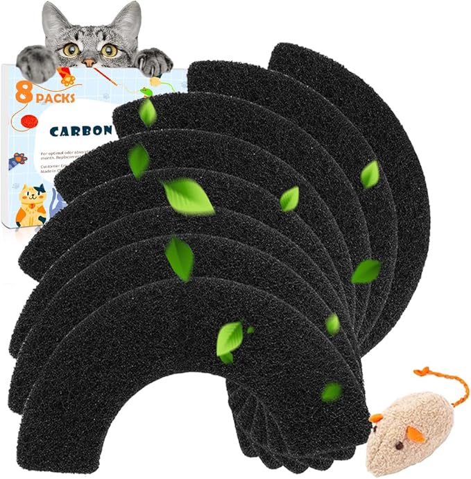 8 Pack Carbon Filters Compatible with Cat Automatic Litter Box Robot 4, Thick Replacement Filters to Absorbs Odors Controls Moisture Keeps Home Smelling Fresh