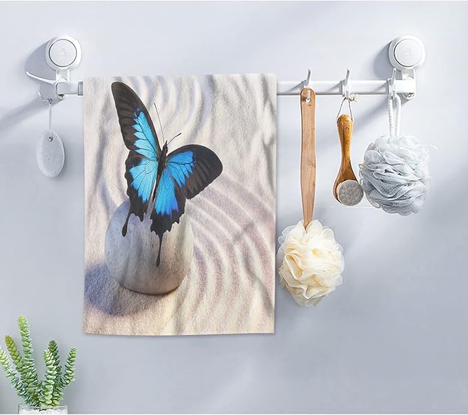 AOYEGO Butterfly Hand Towel Butterfly in Japanese Rock Garden Pink Flowers Blossom Decorative Soft Highly Absorbent Bath Towels Home Hotel Spa Bathroom Towel 15x30 Inch