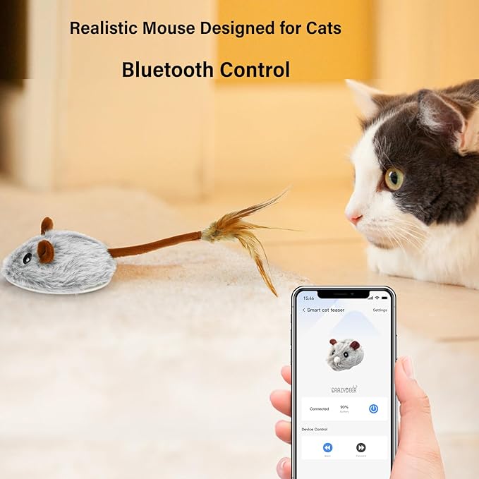 Cat Toys APP Bluetooth Smart Cat Mouse Toys Electronic Interactive Hunting Cat Toy for Indoor Mice Toys Automatic Moving Remote Control Cat Toy Exercise Cat for Bored Indoor USB Rechargeable（Gray）
