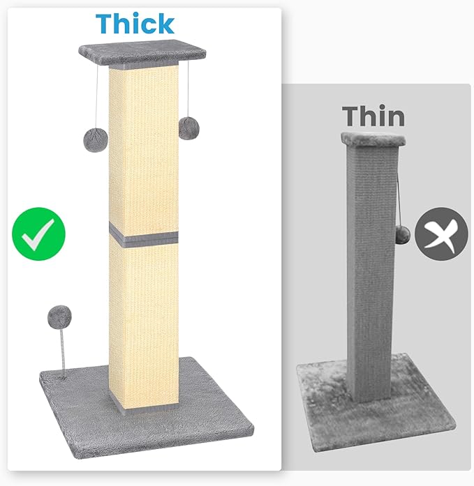 Cat Scratching Post 33'' Cat Scratching Posts for Indoor Cats Adults, Nature Sisal Tall Cat Scratch Post, Sisal Cat Scratcher Improve Cat's Scratching Habits and Protect Your Furniture, Grey