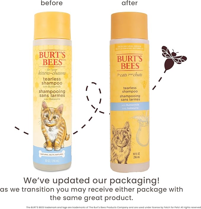 Burt's Bees for Pets Tearless Kitten Shampoo with Buttermilk, 2pk, 99.3% Natural Origin Formulas, Pet Shampoo for Cats, Gentle Cat Shampoo, Cat Shampoo for Itchy Skin, 2pk, 10 oz