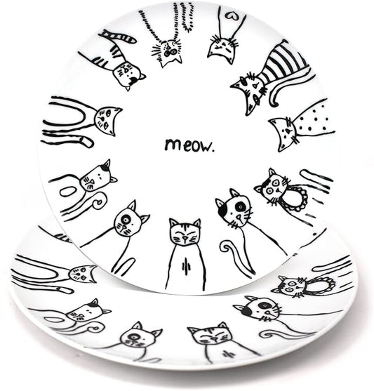 Cartoon Cat Porcelain 10.5-Inch Dinner Plate Set,Set of 2