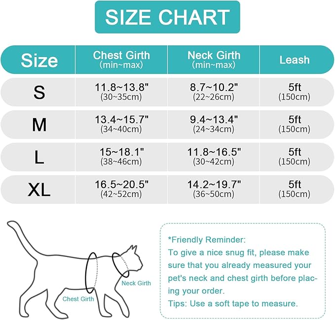 Cat Harness and Leash Set, Upgraded Escape Proof Adjustable Vest with Lead for Kitten Puppy Outdoor Walking, Soft Breathable Mesh Jacket with Reflective Strips for Dark Night (M, Emerald Green)