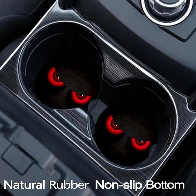 Car Coasters for Cup Holders,2 Pack Red Eye Design Car Coasters,2.75" Universal Size Anti Slip Rubber Mat,Automotive Cup Holder Decal Decor Accessories,Red Eye Gifts for Women,Men,Mom