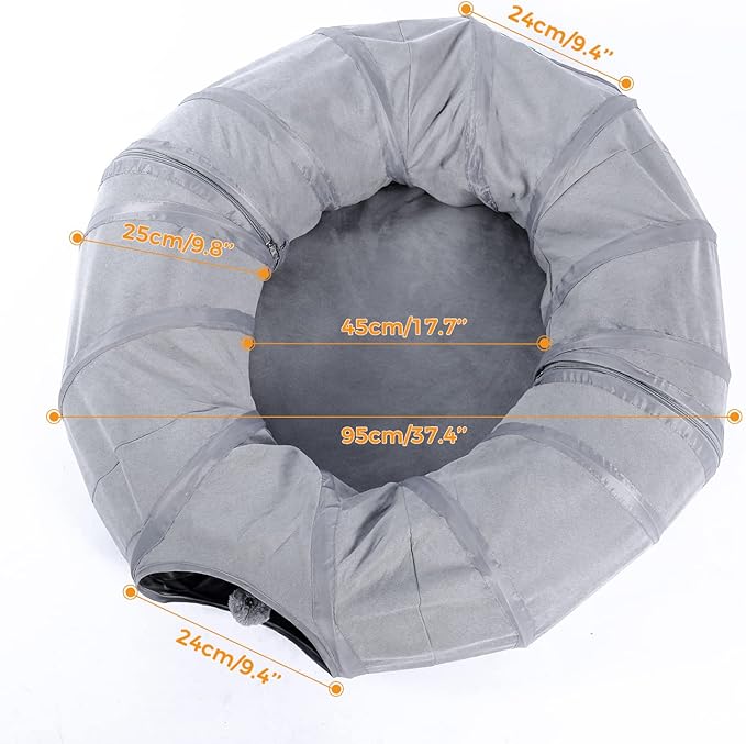PAWZ Road Cat Tunnel Bed Large Cat Donut Tunnel for Indoor Cats Collapsible Cat Tube with Central Mat, Peek Hole and Cat Toy Hanging Balls for Indoor Cats