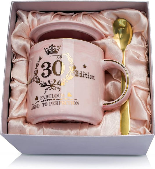 30th Birthday Gifts for Her, Fabulous 30 Limited Edition, 14oz Gold Pattern Coffee Mug, Microwave Dishwasher Safe, Unique Gift for Best Friend, Wife, Sister, Coworker, Beautifully Gift Boxed.