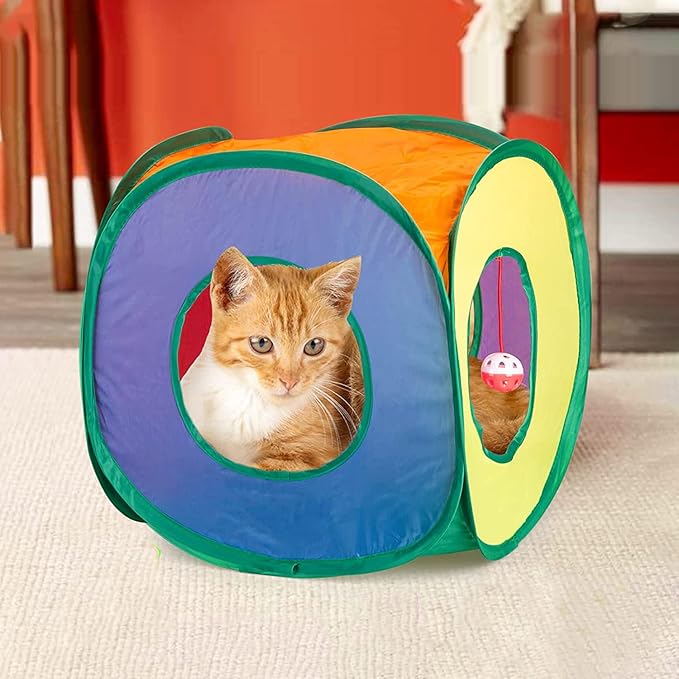 Blnboimrun Cat Tunnel with Play Ball, Interactive Peek-a-Boo Cat Chute Cat Tube Toy, Camouflage 3 Way Tunnel for Indoor Cat