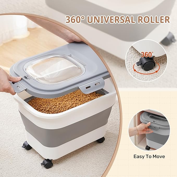 Dog Food Storage Container 2pack*20LB,Collapsible Dog Food Container with Travel Silicone Bowl and Scoop for Dog/Cat/Bird Food/Cat litter,Keep Dry Food Fresh,Easy to Move.