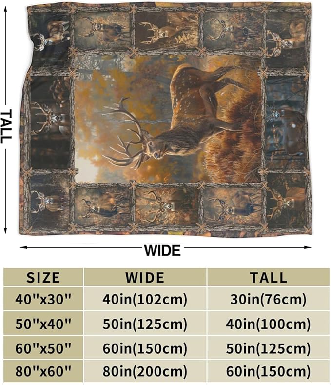 Wildlife Deer Blanket for Woman Retro Deer Throw Blanket Farmhouse Elk Decor Stuff Merch Cozy Flannel Fleece Fuzzy Soft Plush Lightweight Bedding Wild Animal Gifts for Girls Deer Lover Couch 50"X40"