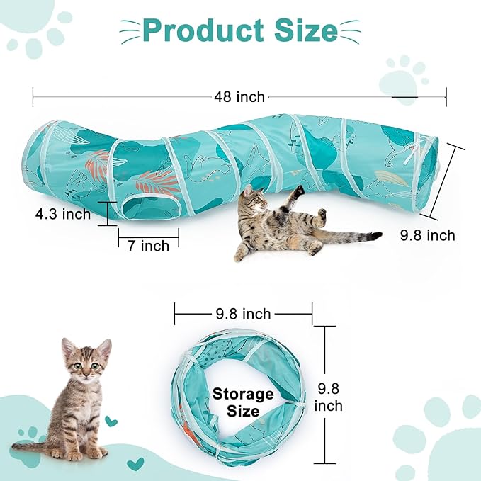 Glittme Cat Tunnel, Cat Tunnels for Indoor Cats, S-Shape Peekaboo Cat Cave with Cat Toys, Foldable Cat Tubes and Tunnels for Cats, Rabbit, Puppy, Guinea Pig