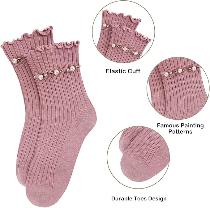 Benefeet Sox Womens Girls Ruffle Crew Socks Novelty Cute Frilly Dress Socks Cotton Lettuce Trim Turn-Cuff High Ankle Sock