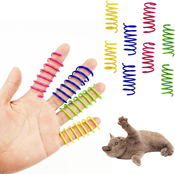 Sheldamy Cat Spring Toy Spiral, 108 Pack Folded Coil Springs for Indoor Cats, Plastic Colorful Fitness Play