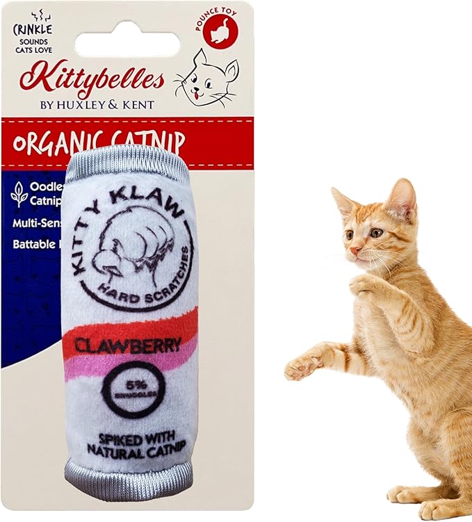 Huxley & Kent Cat Toy | Kitty Klaw Clawberry | Nappy Hour Strong Catnip Filled Cat Toy | Soft Plush Kitty Toy with Catnip and Crinkle | Kittybelles