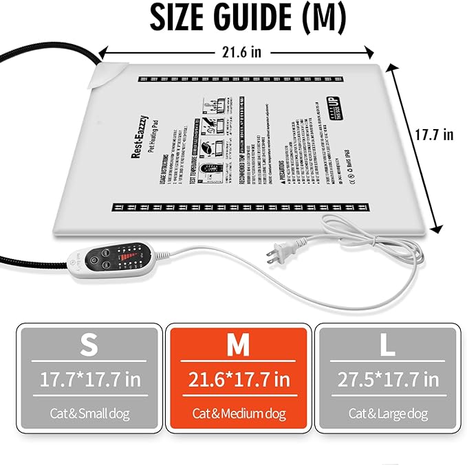 Rest-Eazzzy Cat Heating Pad, Cat Bed with Removable Cover Heated Cat Bed 5 Level Timer and 5 Level Temperature, Cat Beds for Indoor Warming Mat for Cat Dog (Heat pad, Pure-Grey,M)