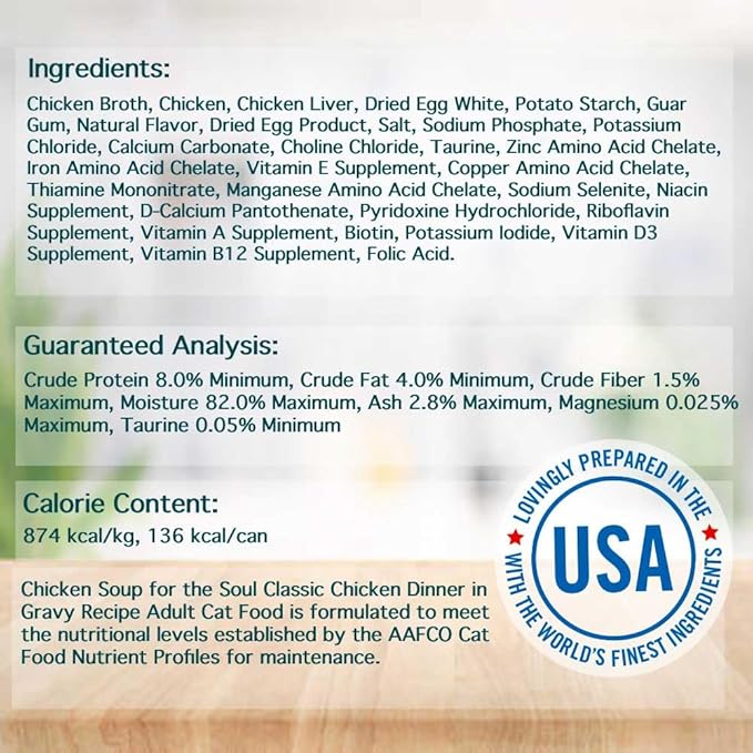 Chicken Soup for The Soul Classic Wet Adult Cat Food, Chicken Shreds Dinner, 5.5 Ounce Can (Pack of 24) | Soy Free, Corn Free, Wheat Free, Canned Cat Food Made with Real Ingredients