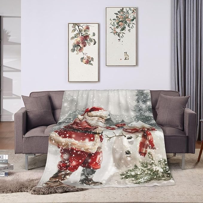 Snowman Blanket for Women Santa Claus Throw Blanket Snowman Decor Merch Cozy Fuzzy Warm Soft Plush Flannel Fleece Lightweight Bedding for Men Boys Kids Girls Couch Bed Sofa 50"X40"