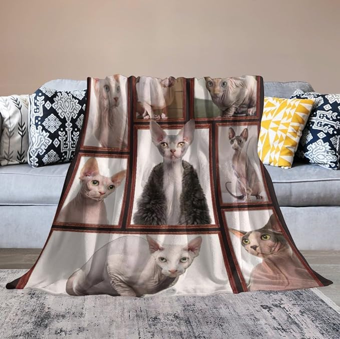 Hairless Cat Blanket Hairless Cat Gifts for Girls Boys Woman Kids Hairless Cat Lover Throw Blankets Soft Blanket Warm Fleece Flannel Plush Blankets for Bed Sofa Couch 50"x60"