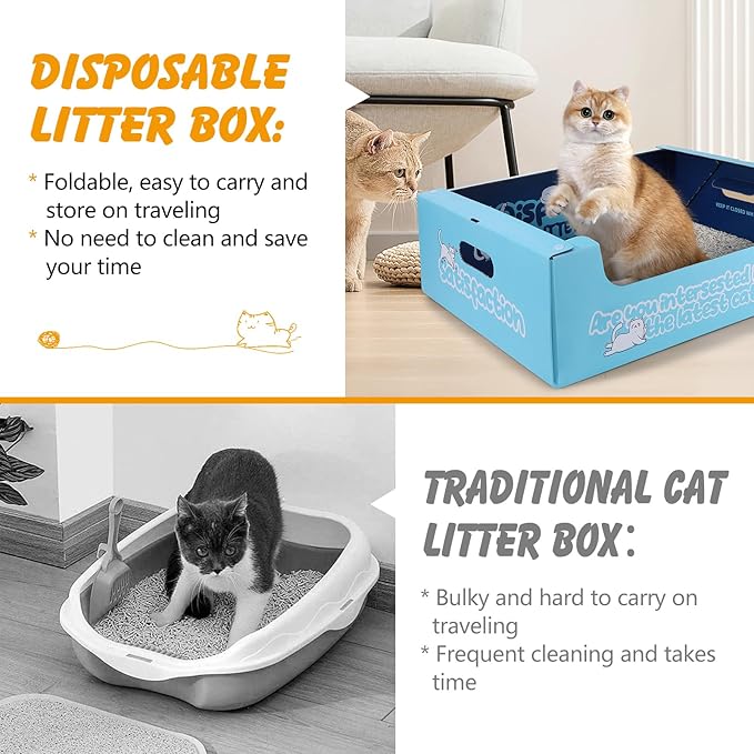 3-Pack Disposable Litter Boxes for Cats with Disposable Cat Litter Scoop, Large-19"x14"x6" Double Waterproof Disposable Cat Litter Box, Portable Travel Litter Box for Cats Sturdy Leak Resistant