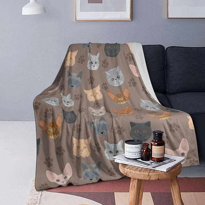 Cute Kids Cats Print Blanket Throw 50"x40", Plush Flannel Blankets with Cats On It, Gifts for Kids Women Cat Lovers People